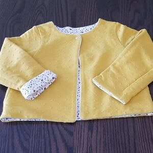 Obaibi Mustard And White Floral Textured Baby Jacket. Reversible. Size 18-24mth